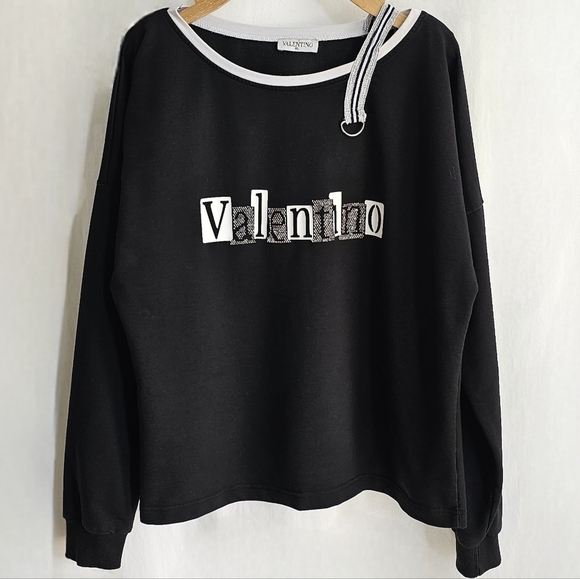 🇮🇹 Valentino Black & White Rhinestone Long Sleeve Top - Picture 12 of 16